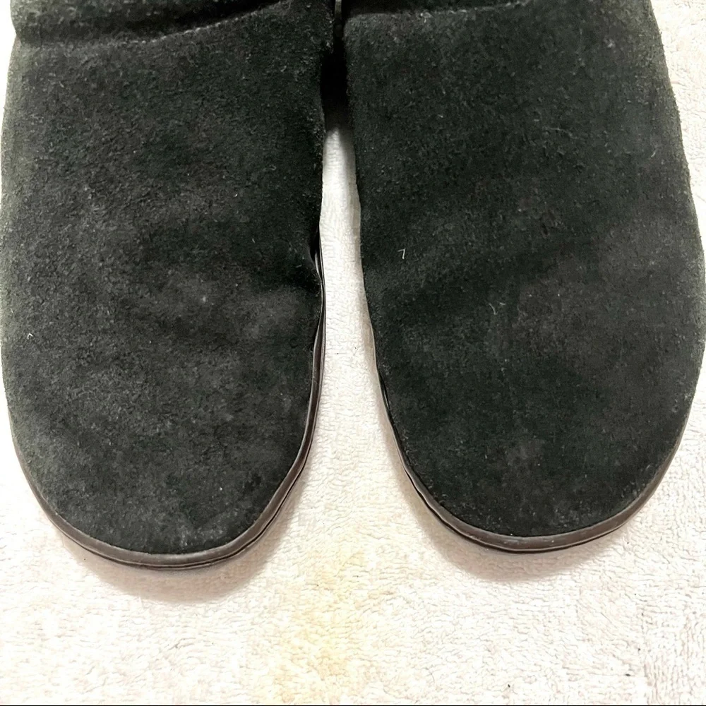 Lands' End Men's Suede Shearling Fur Clog Slippers - Black brown size 9.5